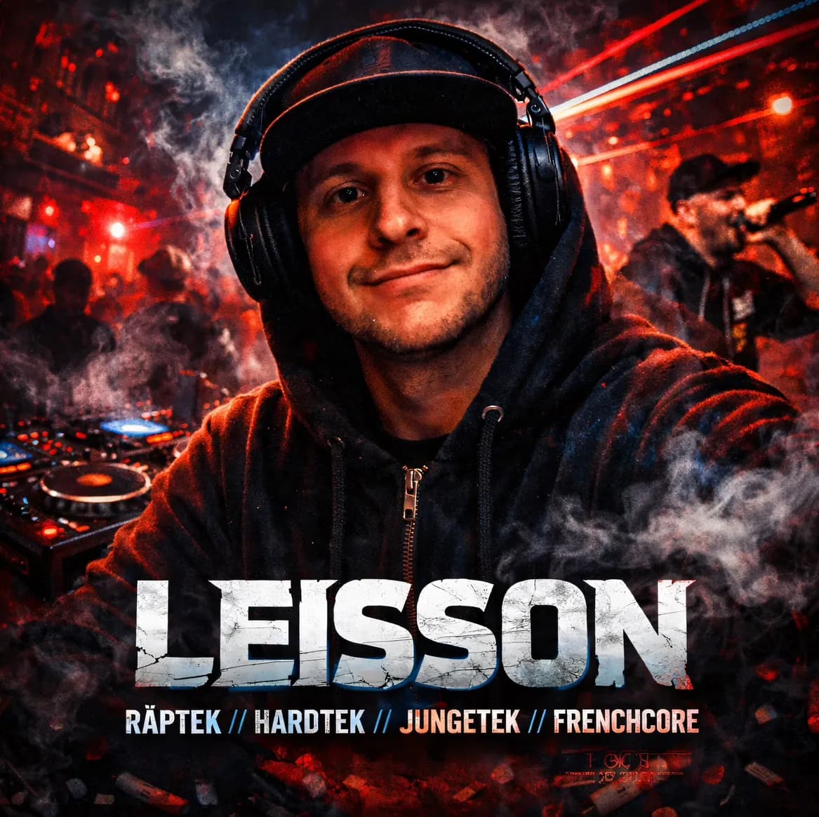 LEISSON portrait poster: RÄPTEK, HARDTEK, JUNGLETEK, FRENCHCORE